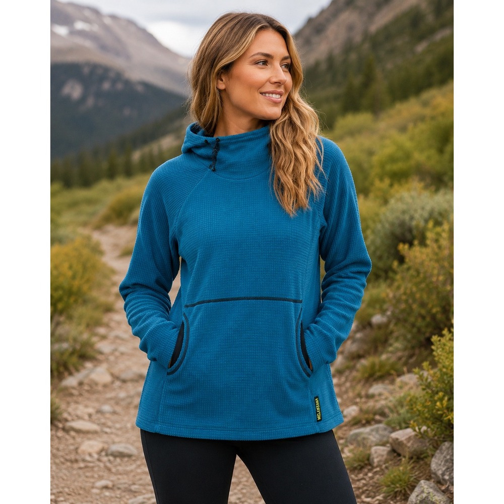 Melanzana Teal Blue Waffle Fleece Pullover Hoodie